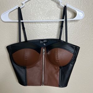 Faux leather cropped corset top